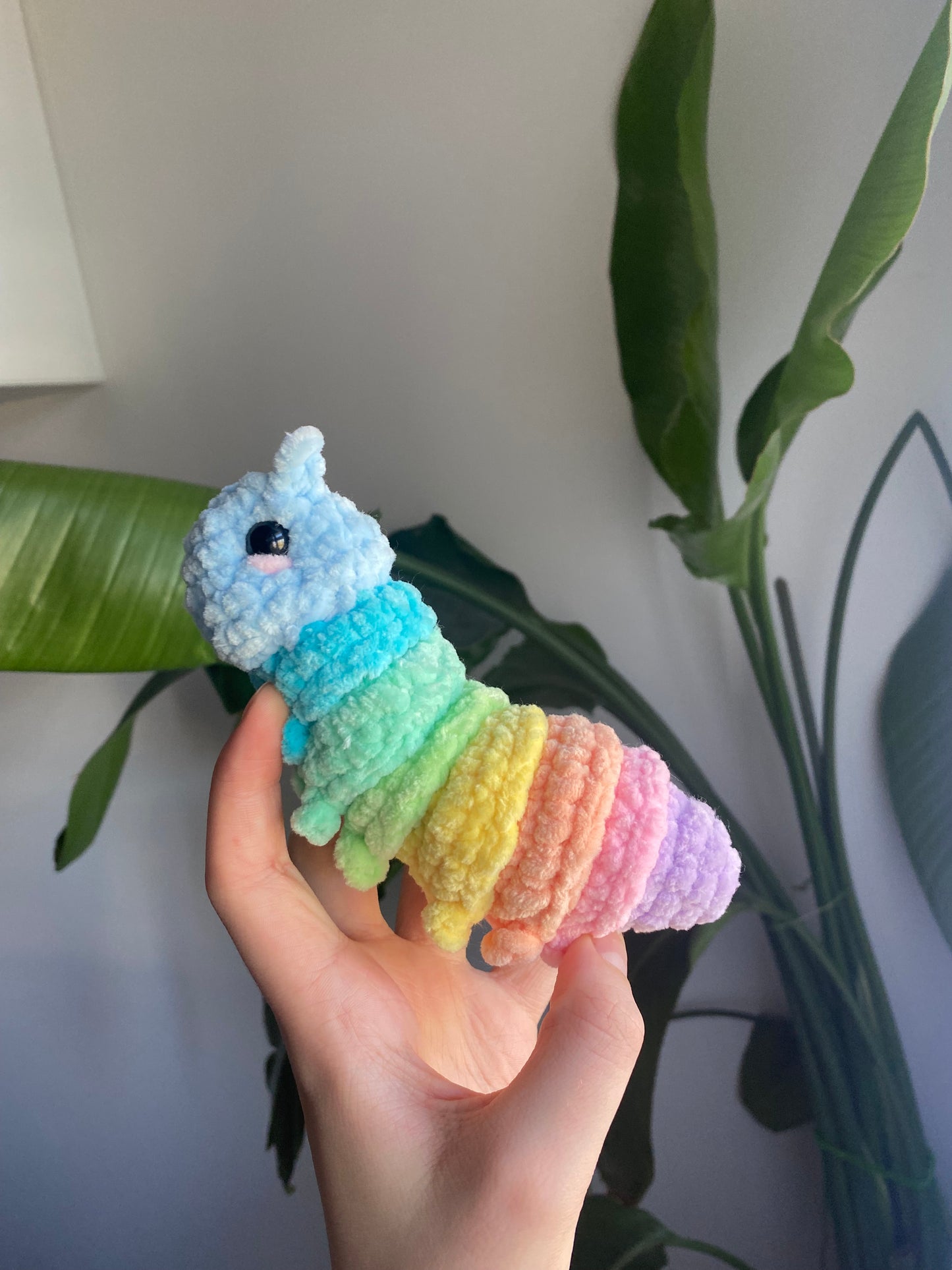 Cleo the Rainbow Fidget Caterpillar Crocheted Plushie