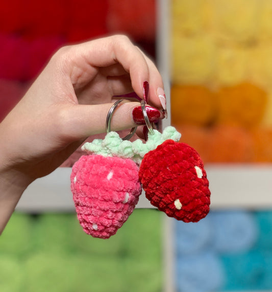 Plush Strawberry Keychain Bag Charm Handmade Crochet