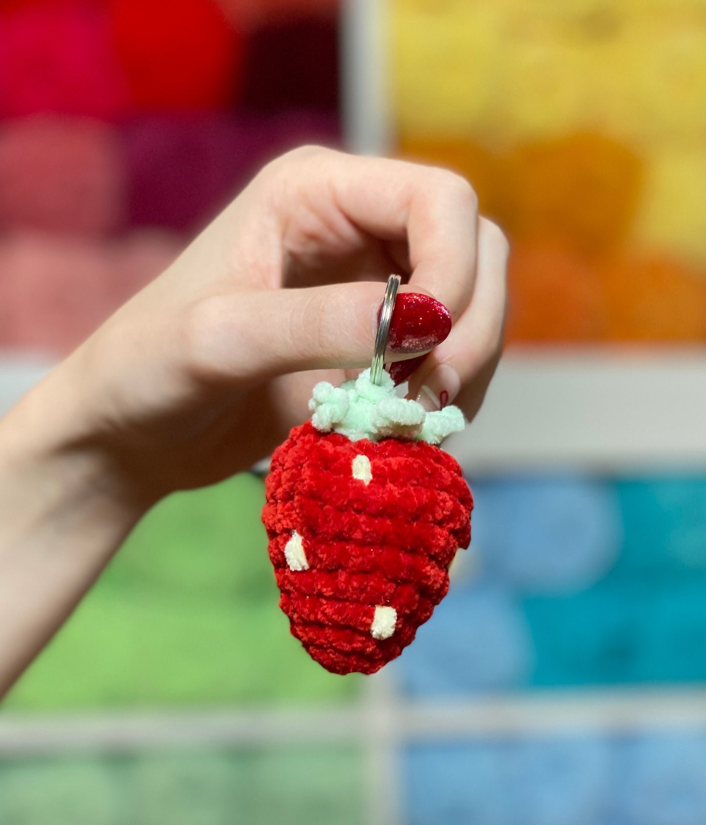 Plush Strawberry Keychain Bag Charm Handmade Crochet