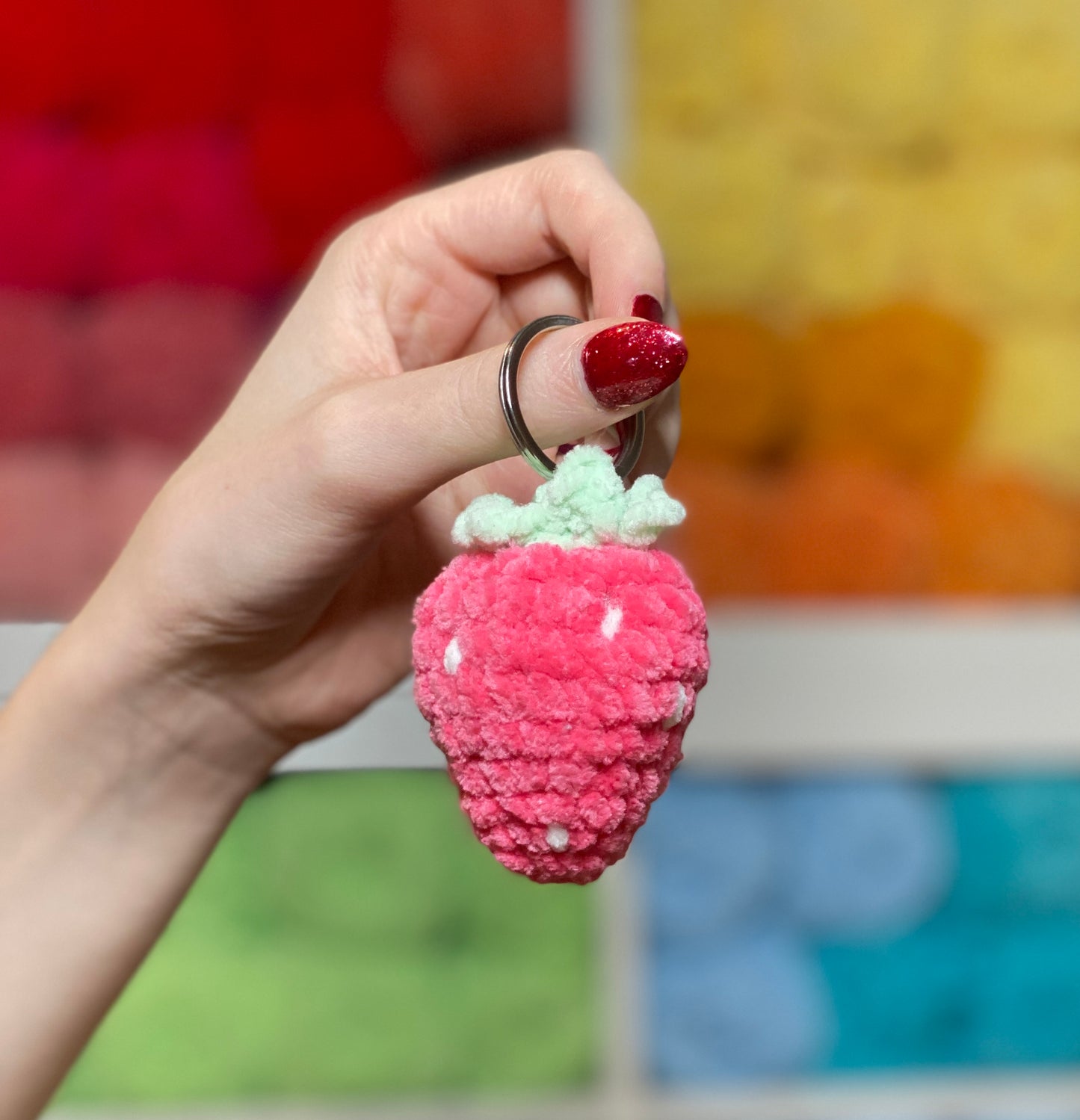 Plush Strawberry Keychain Bag Charm Handmade Crochet