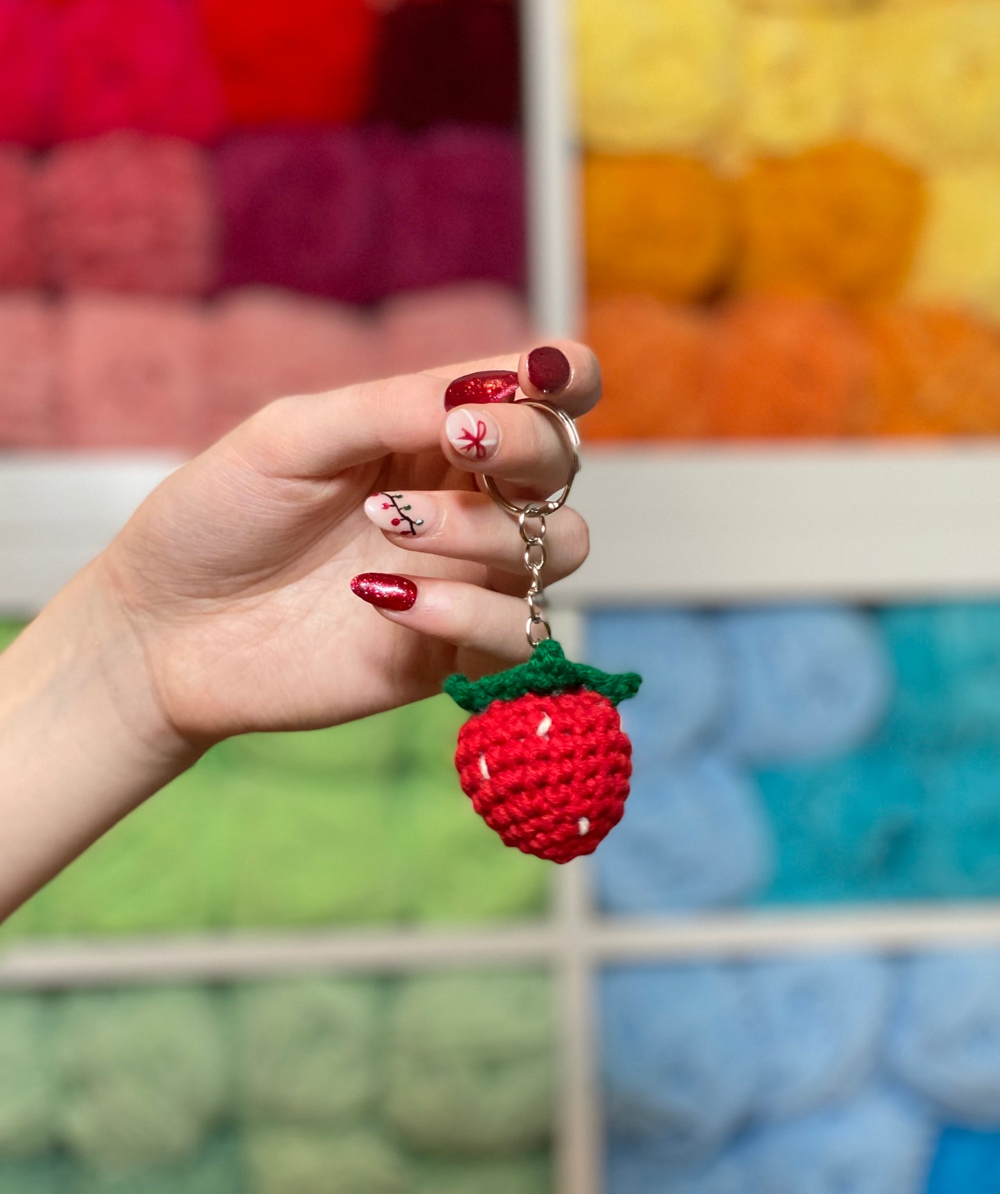 Acrylic Crochet Strawberry Keychain Bag Charms