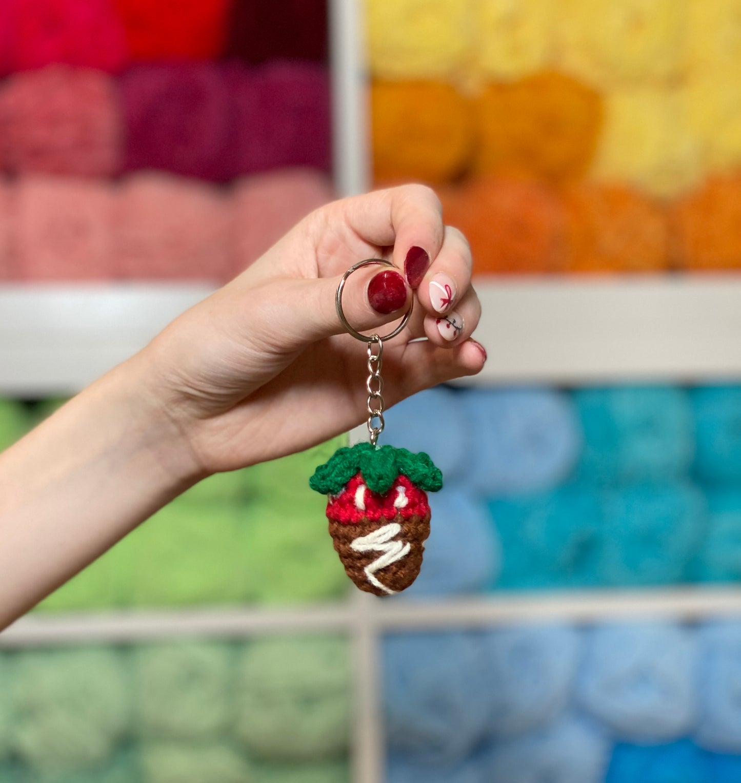 Acrylic Crochet Strawberry Keychain Bag Charms