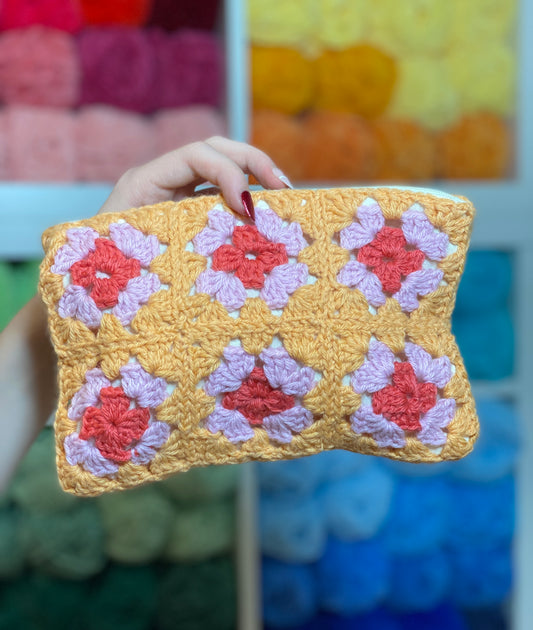 Crochet Granny Square Zipper Pouch Bag