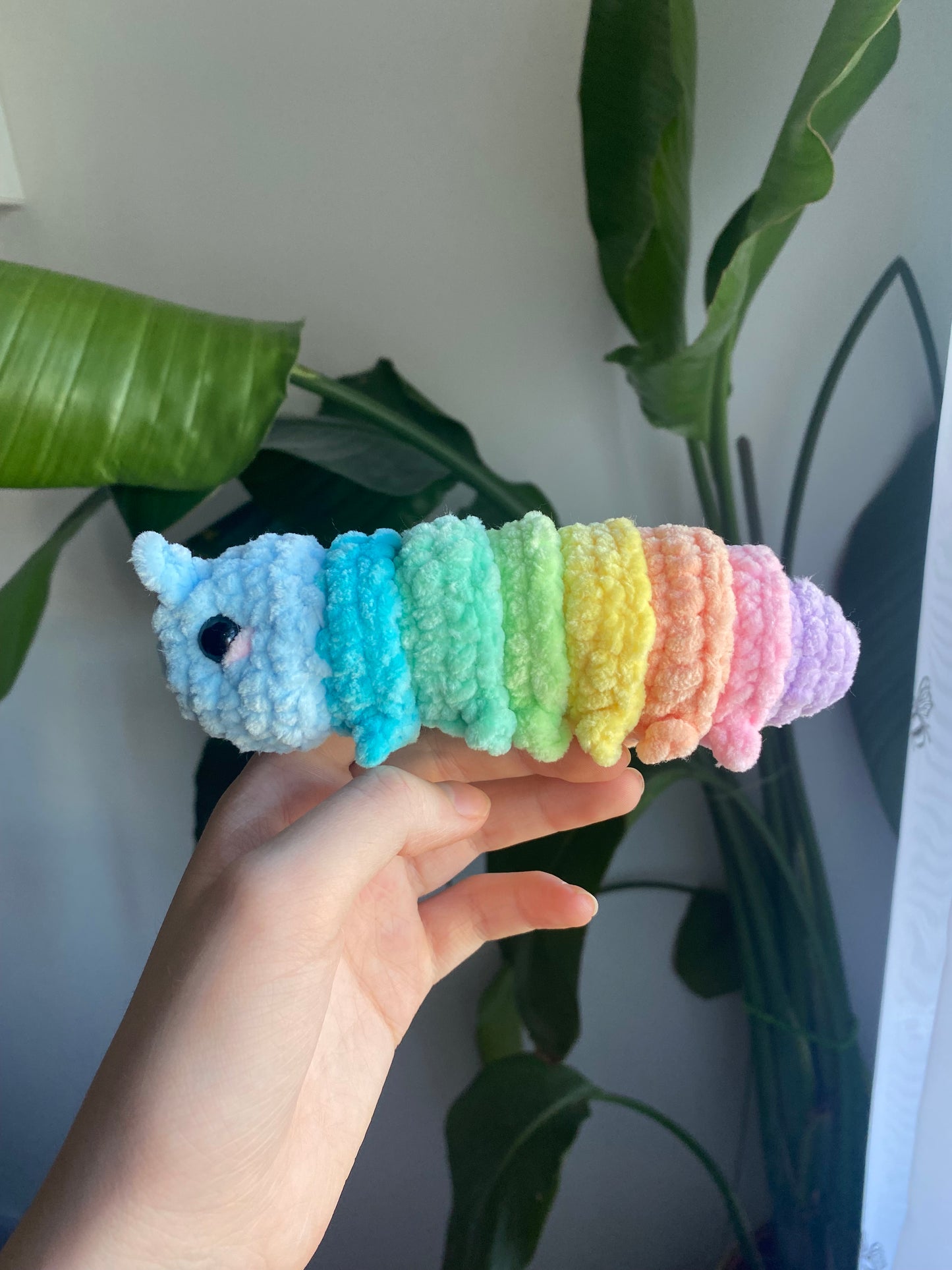 Cleo the Rainbow Fidget Caterpillar Crocheted Plushie