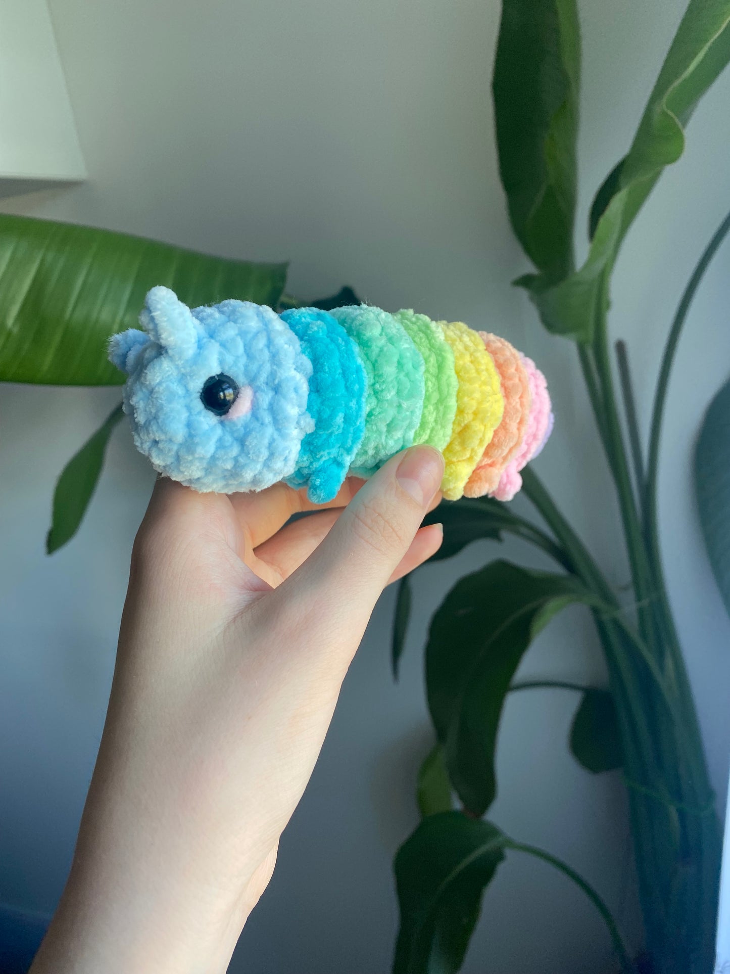 Cleo the Rainbow Fidget Caterpillar Crocheted Plushie