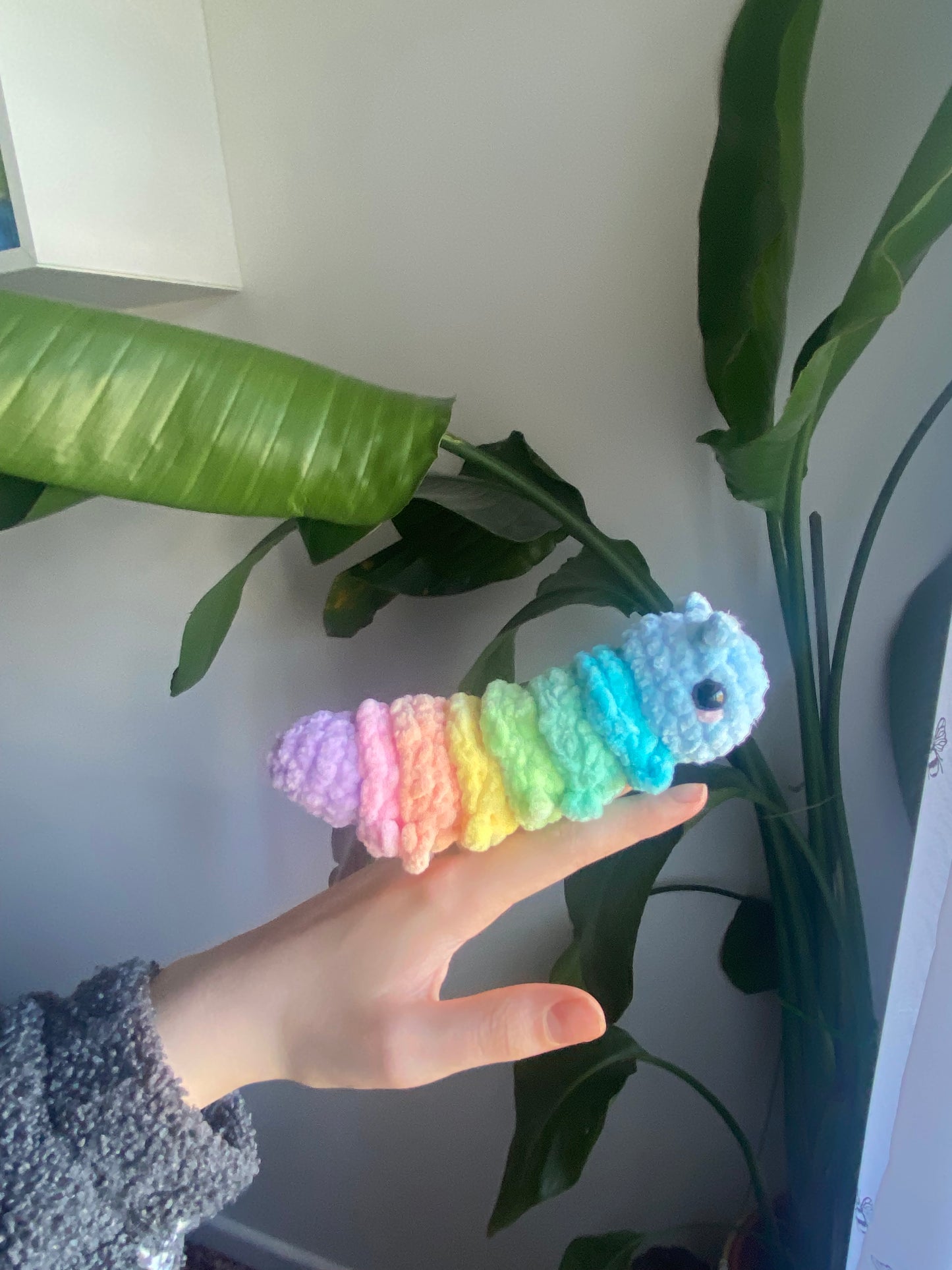 Cleo the Rainbow Fidget Caterpillar Crocheted Plushie