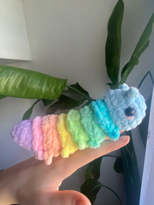 Cleo the Rainbow Fidget Caterpillar Crocheted Plushie