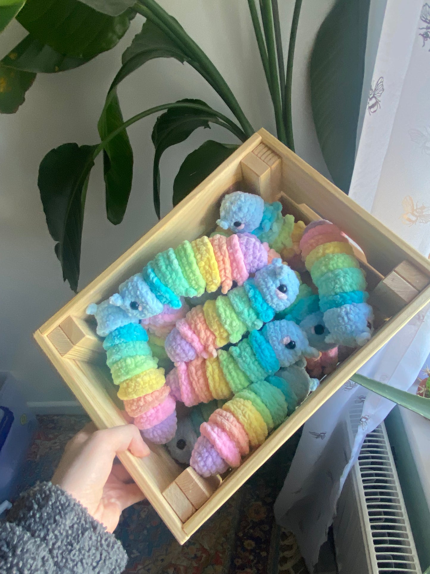 Cleo the Rainbow Fidget Caterpillar Crocheted Plushie